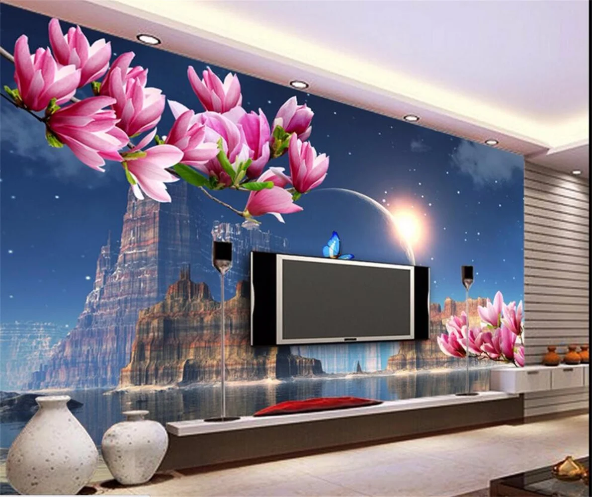 beibehang 3d custom photo wallpaper wall murals stickers Hand painted Europe and the United States Rural forest hut night view