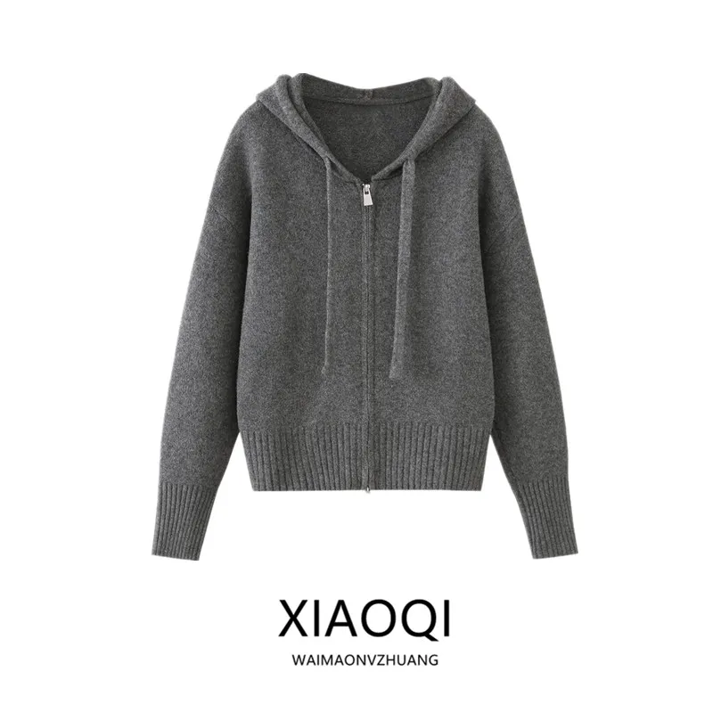 Fall 2026 New Women's Long Sleeve Hooded Zipper Knitted Sweatshirt Versatile Matching Casual Comfortable Fashionable