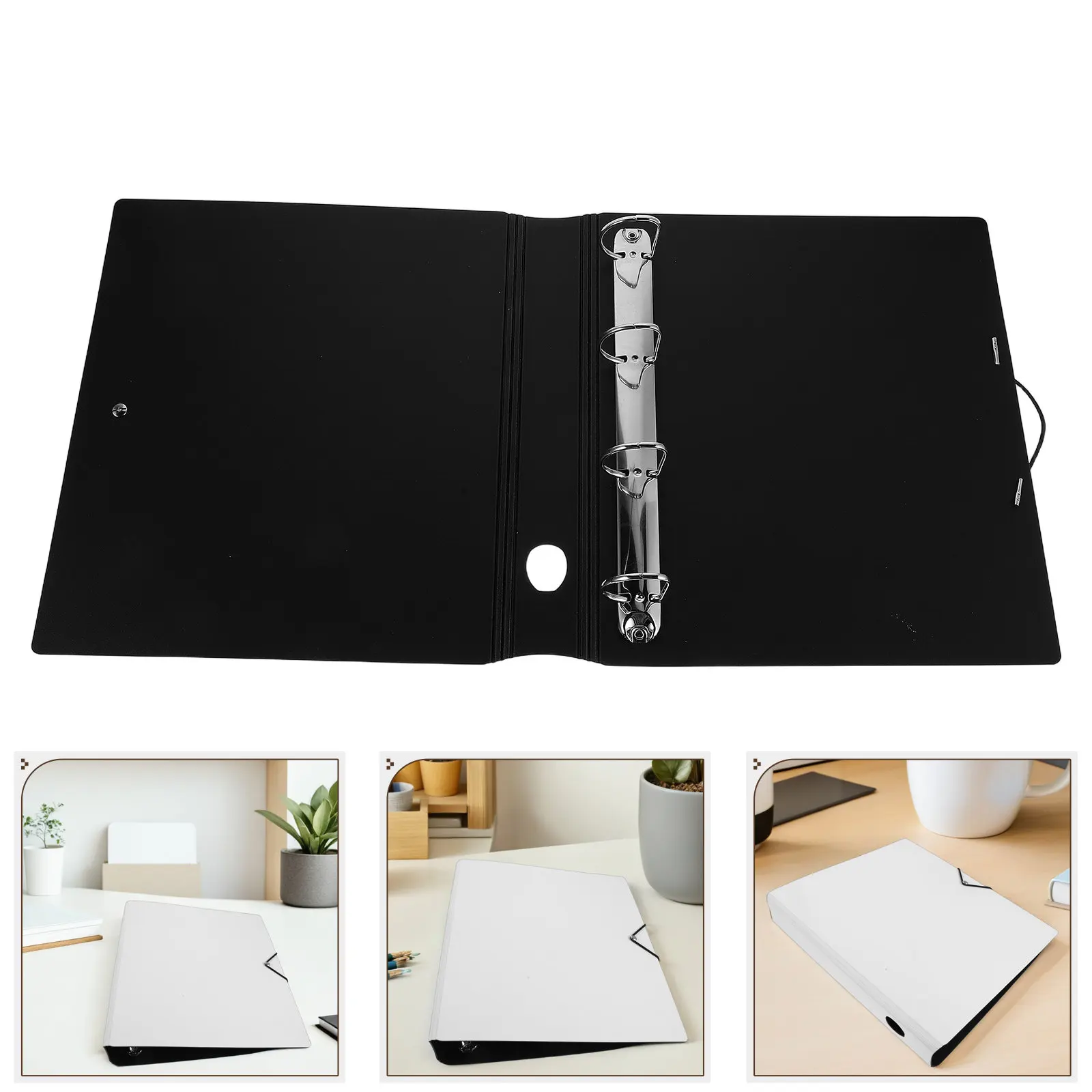 

Loose Leaf Notebook Cover 4-Ring White Plastic Refillable Binder Shell for A4 Receipt Organizer Photo Storage 4 Hole Folder