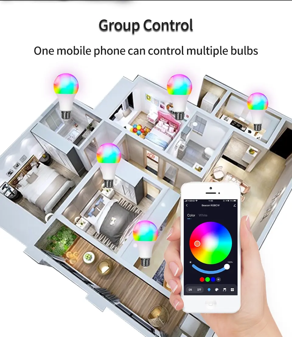 E27 LED Smart Bulb WiFi Tuya Smart Life APP Control Dimmable 15W 18W RGB+CW+WW Light Bulb For Home Bedroom Hotel Bar Party Decor
