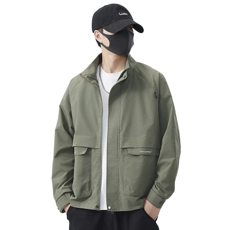 

Spring Autumn Men's Standing Collar Jacket Solid Color Korean Version Casual Coat Multi-pocket Jacket Men's Fashion Coat Jackets