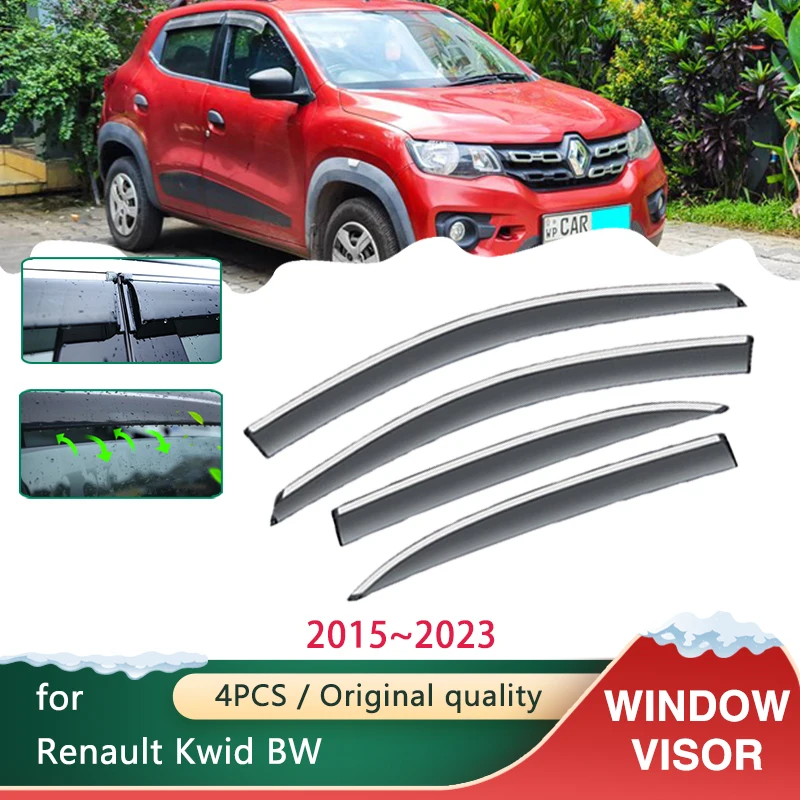 

4x козырьки для боковых окон автомобиля для Renault Kwid BW 2015 ~ 2023, аксессуары, навесы, навесы от солнца и дождя, шторы, защита, дефлектор 2019 2022