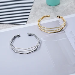 Personality Geometric Irregular Rhombic 3D Three Layers Open Cuff Adjustable Bangles Bracelets Women Jewelry Smooth Pulseiras