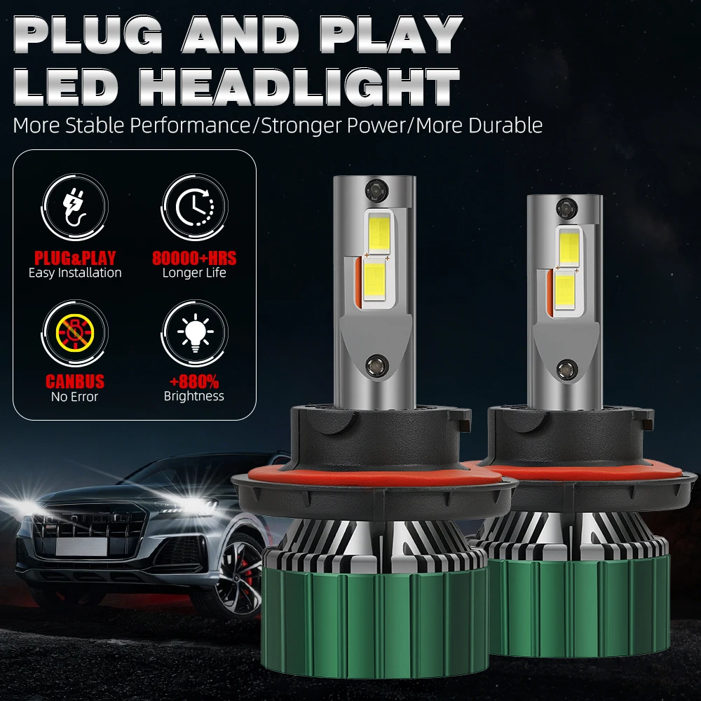 2 Bombillas LED H7 para Faros Delanteros, 30000LM, H1, H4, H11, 9005, HB3, 9006, HB3, 9007, HB5, 9008, H13, Súper Brillantes, 12V, 24V