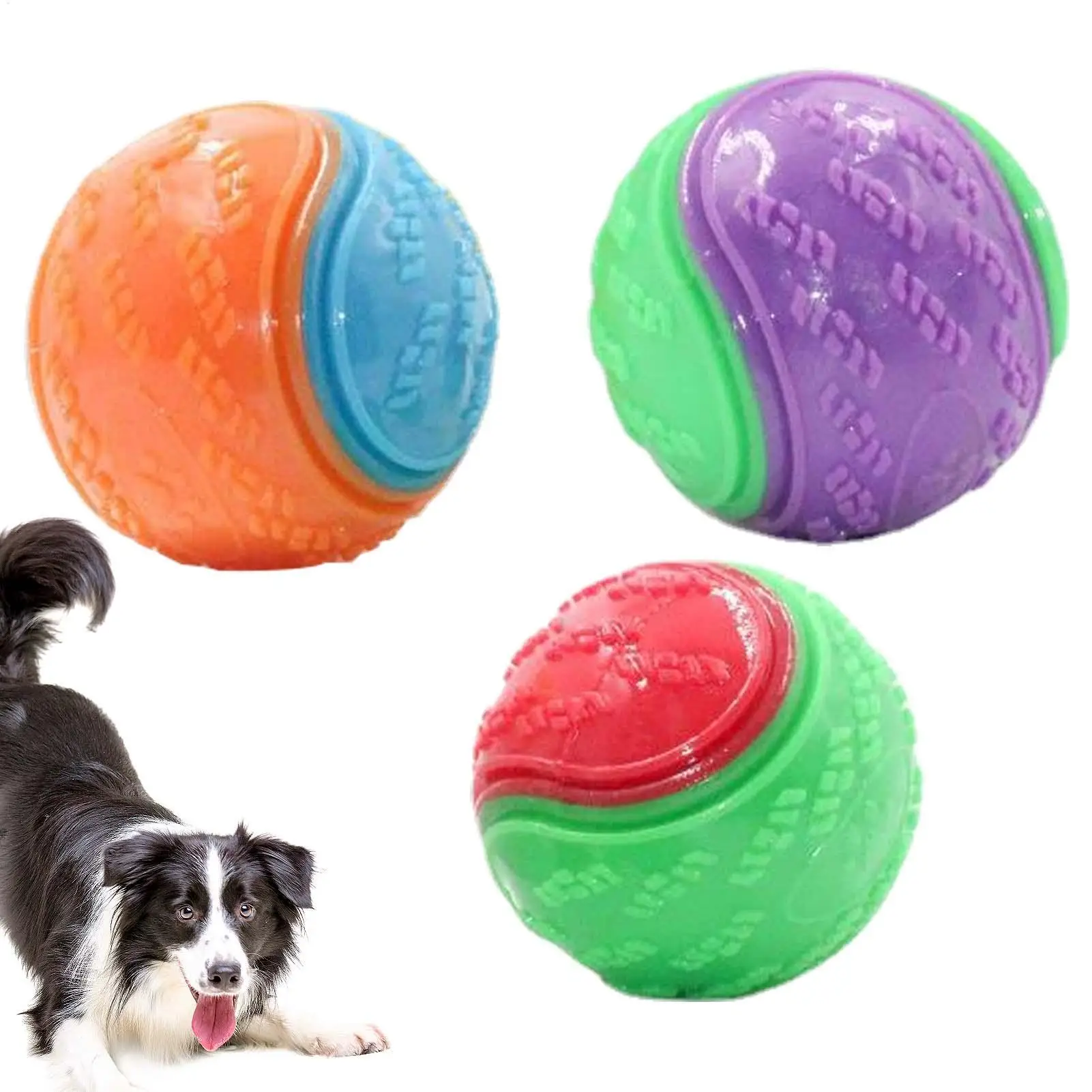 3 Stück Zufällige Farbe Quietschbälle Spielzeug für Hunde Interaktives Hundespielzeug Kauspielzeug zur Zahnreinigung Bissfest Haustierzubehör