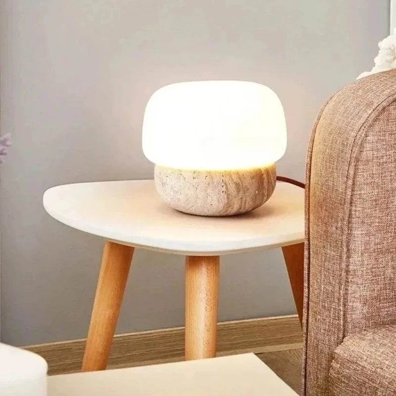 Yellow Cave Stone Japanese Wabi Sabi Style Bedroom Bedside Lamp Homestay Room Desk Lamp Including Light Source