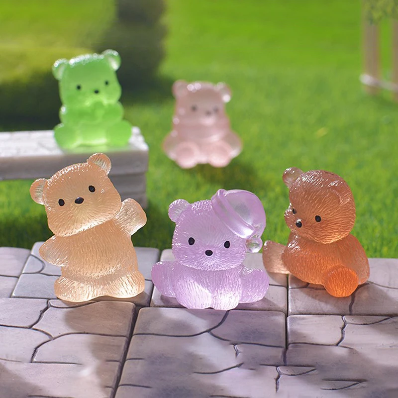 New 2Pcs Cartoon Luminous Bear Mini Figurine Micro Landscape Decoration Cute Miniatures DIY Home Decoration Accessories Gifts