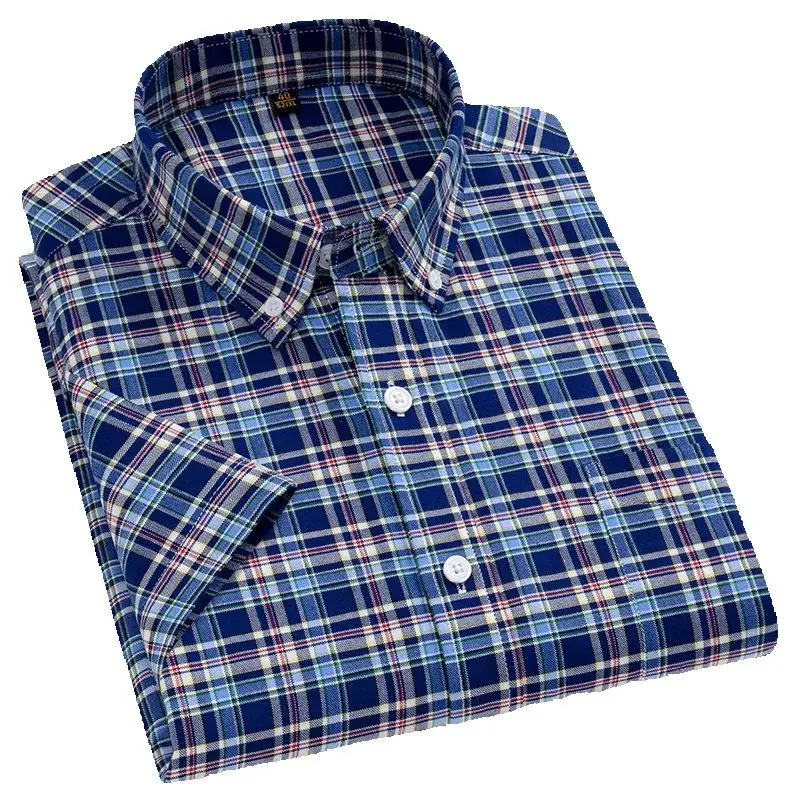 Fits 160KG 11XL 100 Cotton Short sleeve Shirt for Men Shirt Short sleeve Plus Size Oxford Plaid Stripe Men's Shirts Big and Tall