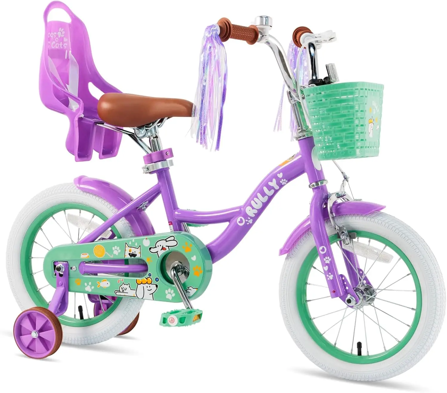 Girls Bike 12 14 16 Inch Kids Bicycle with Training Wheels, Basket, and Doll Seat for Children Ages 2-6