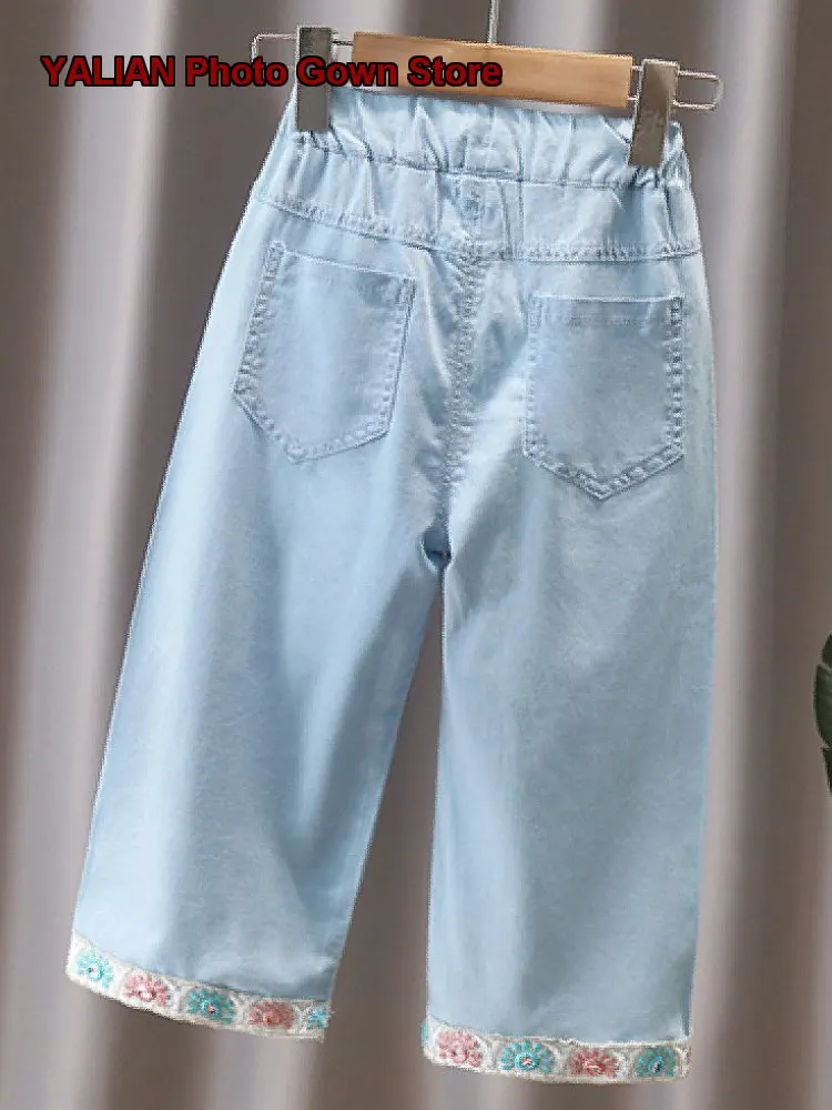 Girls Lyocell Wide Leg Pants Kids Summer Thin Anti-Mosquito Younger Kids
