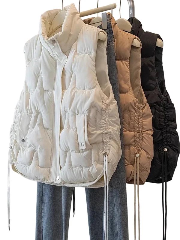 European Style Cotton Jacket Vest Women's Early Autumn New Large Size Fat MM Irregular Drawstring Cotton Vest Commute
