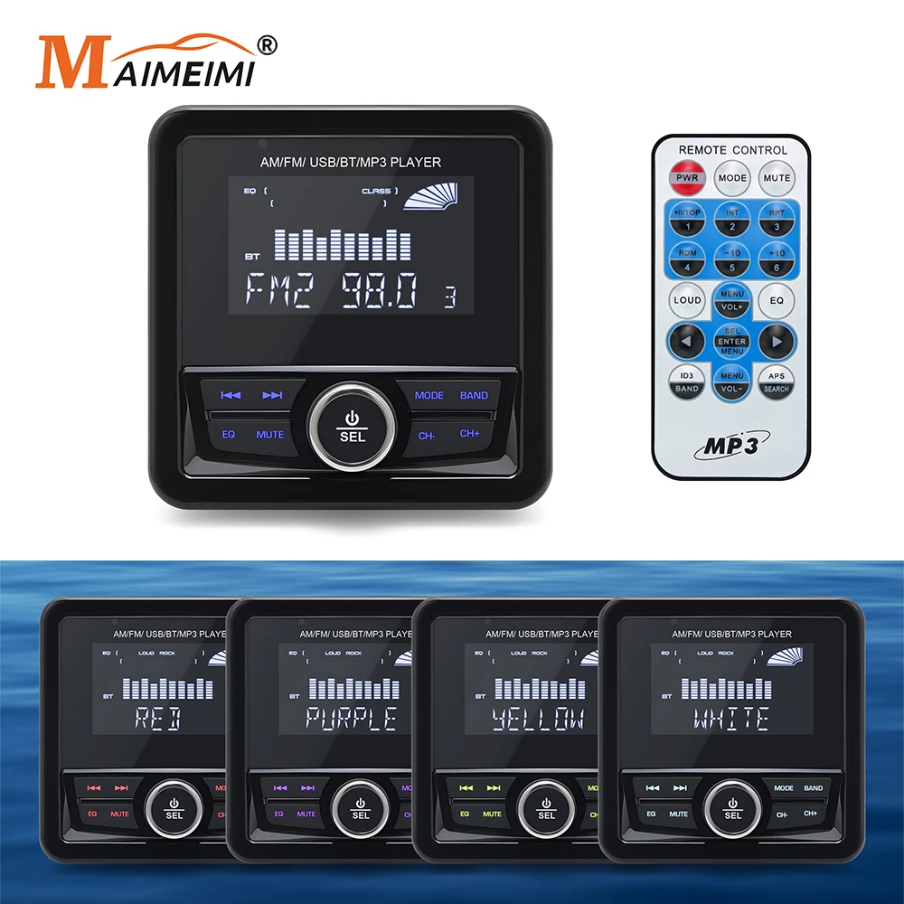 12V Audio Laut Pemutar MP3 Radio Persegi Audio Stereo Laut FM AM Pemutar Media untuk RV UTV ATV SPA RZR Kapal Laut