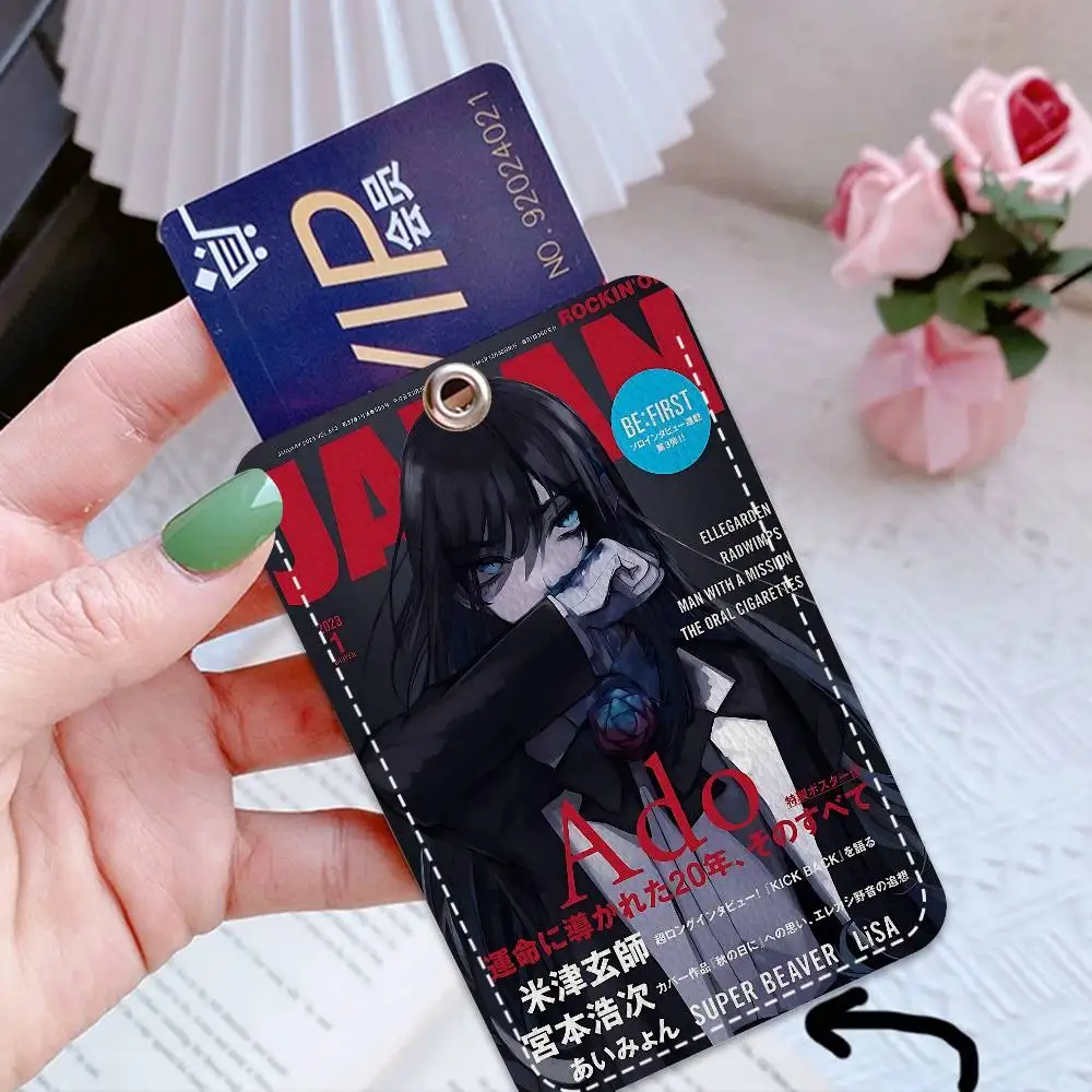 Ado الكرتون أنثى المغني مستطيل حافظة بطاقات الهوية المفاتيح الوصول حافظة للبطاقات مفتاح العلامة حلقة حامل بطاقة جلدية حلقة رئيسية الوصول #4