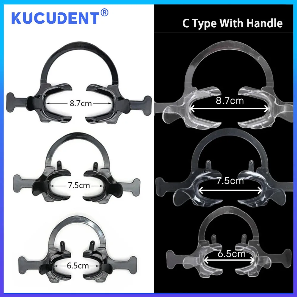 KUCUDENT 1Pc Dental Cheek Lip Retractor Orthodontic Plastic Mouth Opener C-Shape With Handle Oral Care Dentistry Intraoral Tools