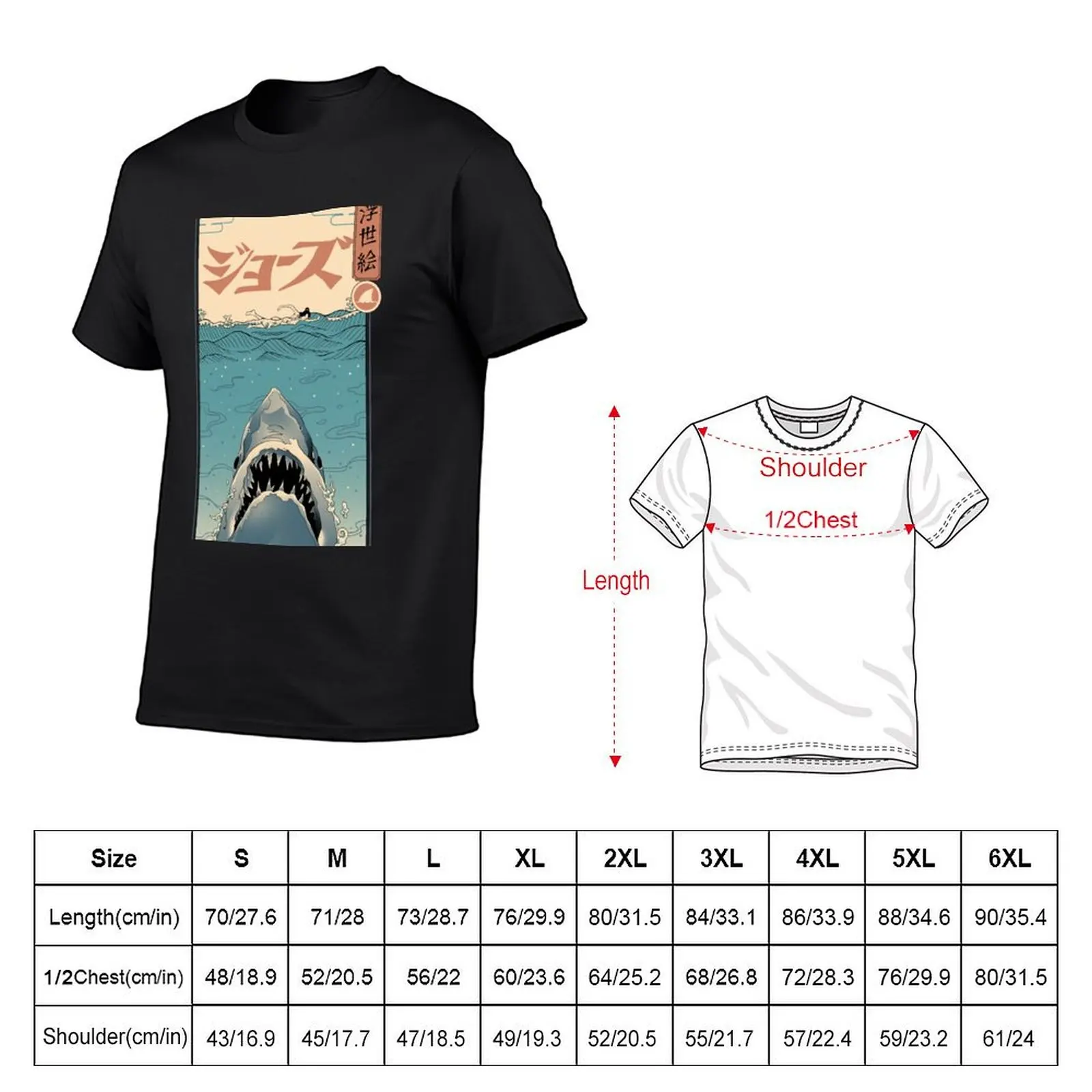 Shark Ukiyo e T-Shirt vintage clothes funnys Aesthetic clothing boys whites t shirts men