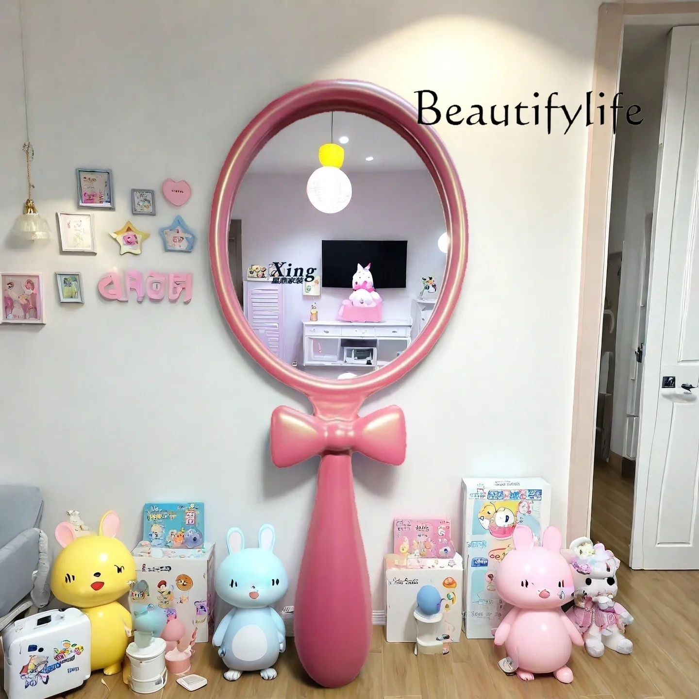 Princess full body floor mirror bedroom special-shaped wooden frame simple dressing mirror fitting mirror