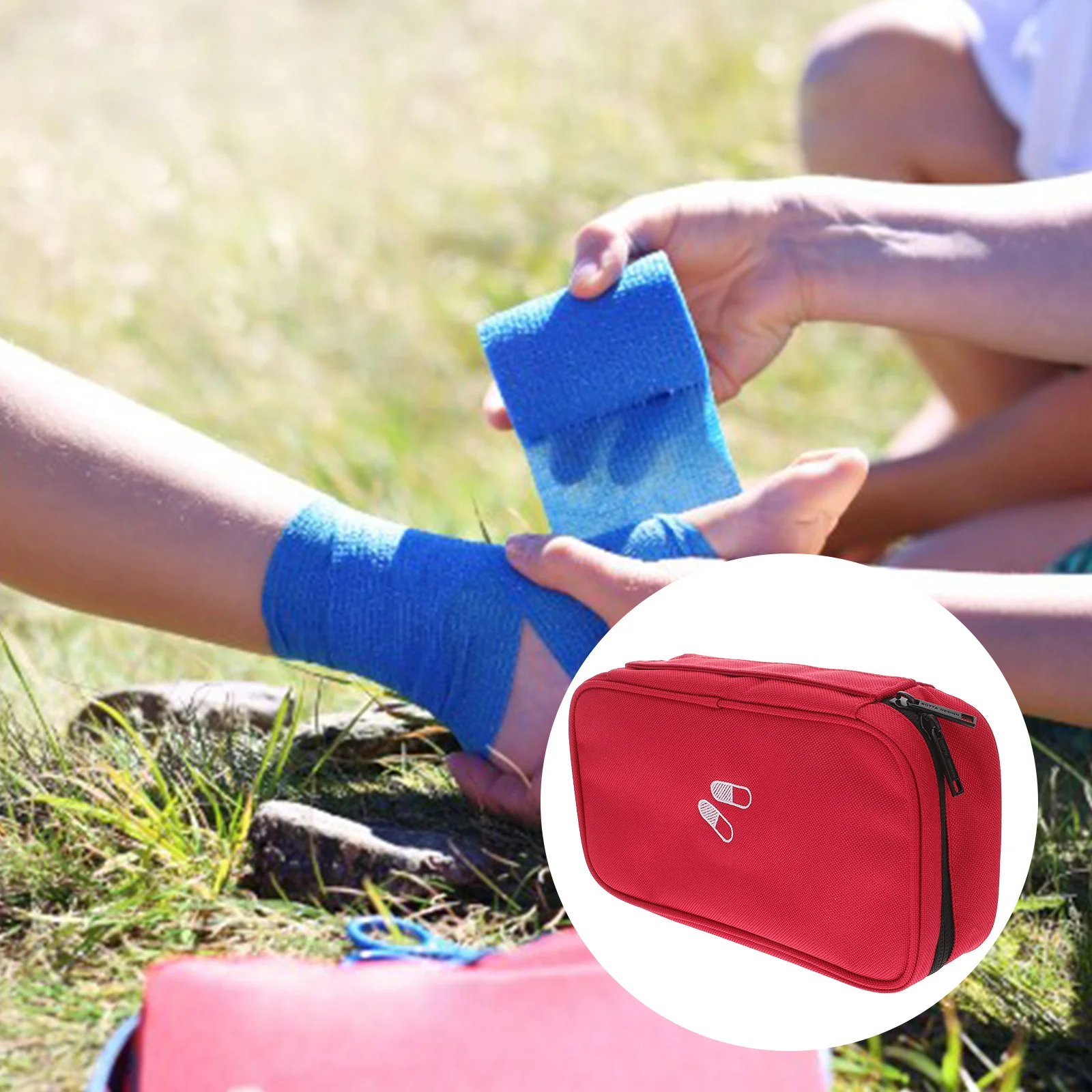 مجموعة أدوات الإسعافات الأولية في حالات الطوارئ، مجموعة طبية كلاسيكية بنمط متقاطع للوصول السريع للمنزل والمكتب والخارج باللون الأحمر