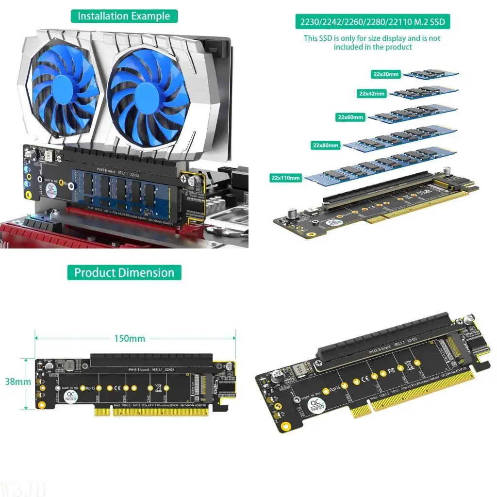 W3JB -Server Grade PCIE4.0 Splitter konvertiert X16 -Steckplatz in -Port für die Erweiterung mit hoher Bandbreite – Detail 1