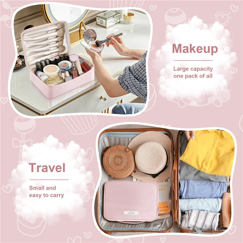 ABHU Kosmetiktasche für Damen, Kosmetik-Reisetasche, Kulturbeutel für Mädchen, Make-up-Tasche, Pinseltaschen, wiederverwendbare Kulturtasche