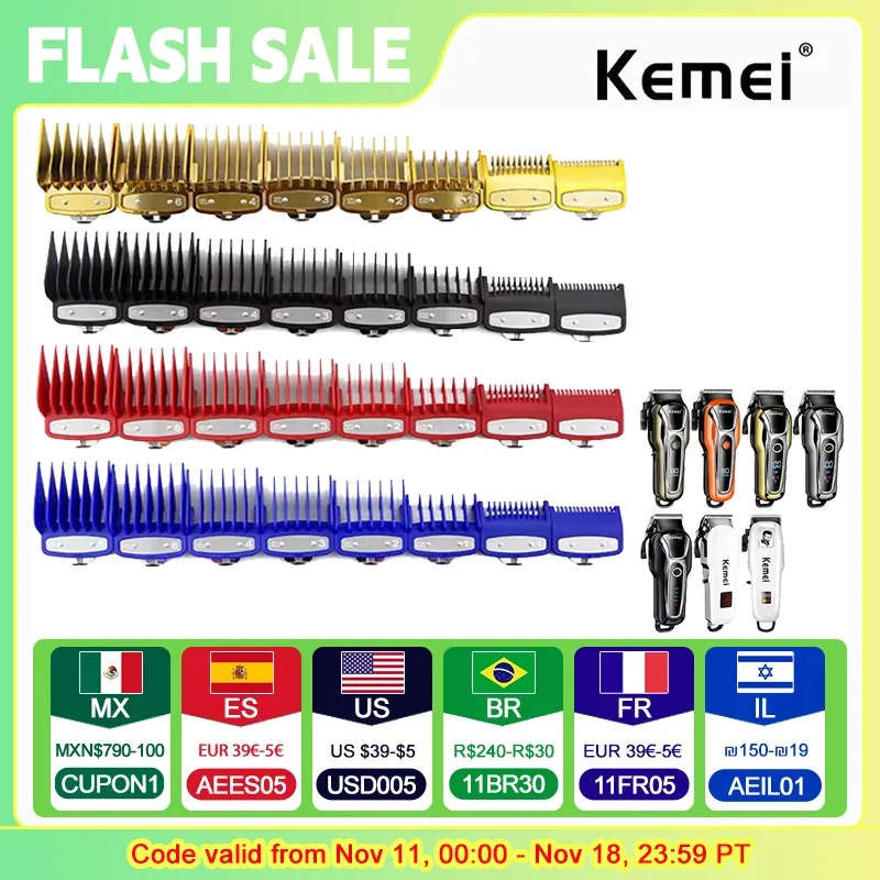 Kemei Hair Clipper Limit Comb Guide Attachment Size Barber Replacement 1.5/3/4.5/6/10/13/19/25/mm 8pcs Set For 1990 809A 1761