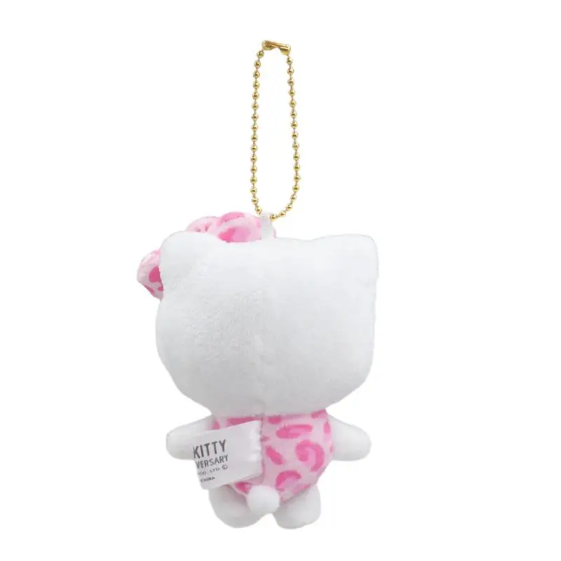 Sanrio-Llavero de Hello Kitty para niña, juguetes de peluche con patrón de leopardo de dibujos animados, regalo de corazón, mochila, accesorios colgantes, Kawaii, japonés