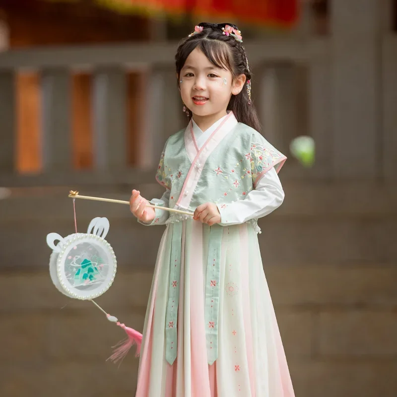 

Ming Dynasty Tassel Embroidery Hanfu Dresses 2PCS Children Girls Chinese Style Kids Costume Tang Suit Princess Stage Dance Dress