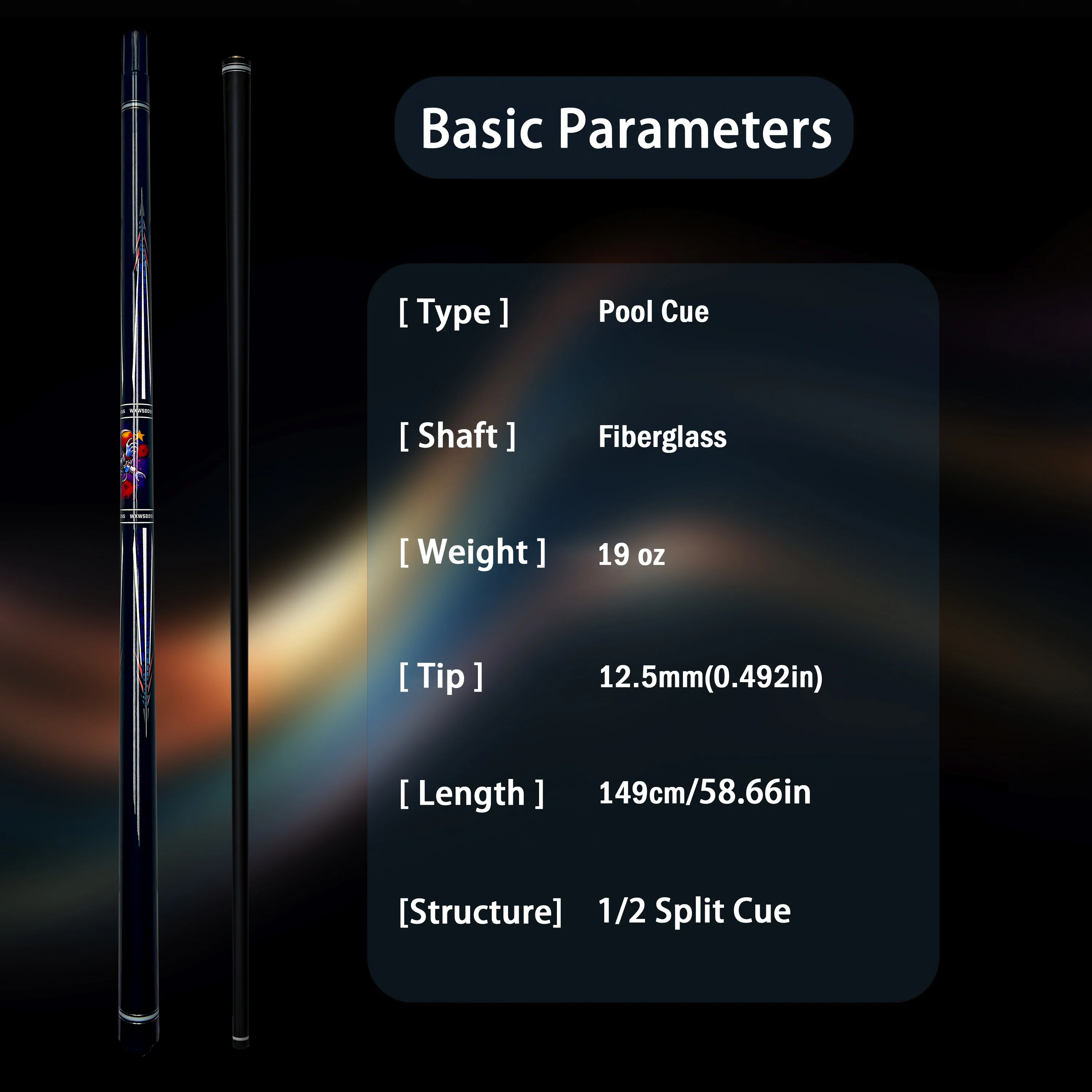 12.5mm Low Deflection Fiberglass Composite Pool Cue Multi-Layer Tip Steel Joint Anti-Warp Precision Cue for Pros and Gift Giving