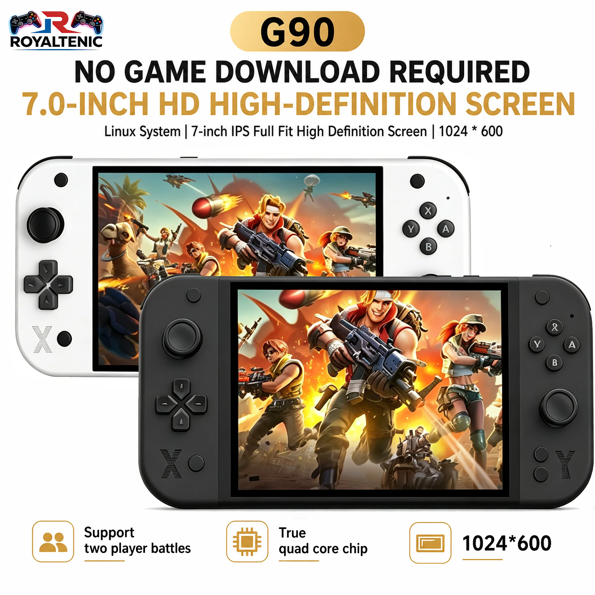 7 Inch G90 Portable Retro Game Console 64GB Large Storage 4000mAh Long Battery HD Arcade Game Machine For PSP PS1 TV Connected