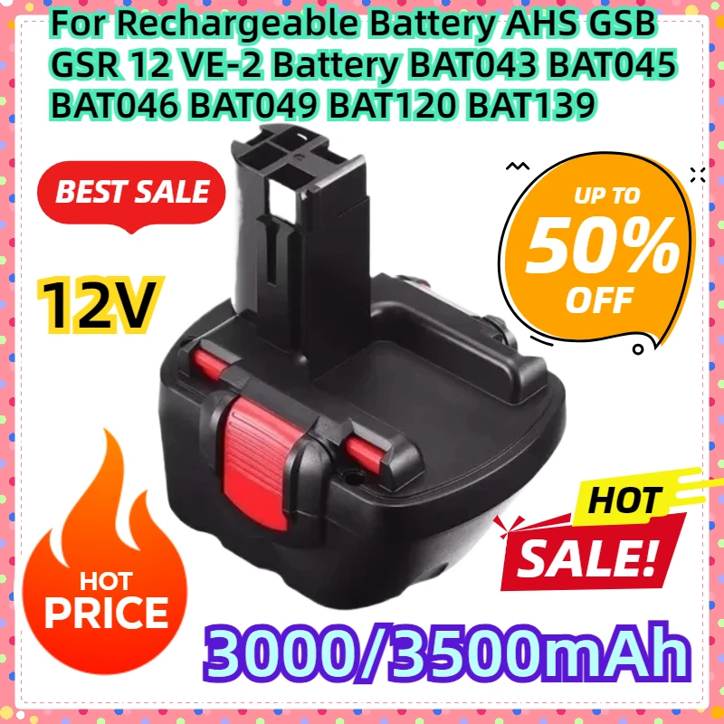 For 12V Rechargeable Battery 12V  AHS GSB GSR 12 VE-2 Battery BAT043 BAT045 BAT046 BAT049 BAT120 BAT139