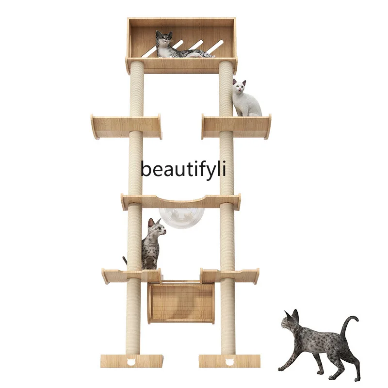 Oblique Tower Cat Climbing Frame Ready to Use Jumping Platform Cat Nest Too Solid Wood Cat Tree Integrated