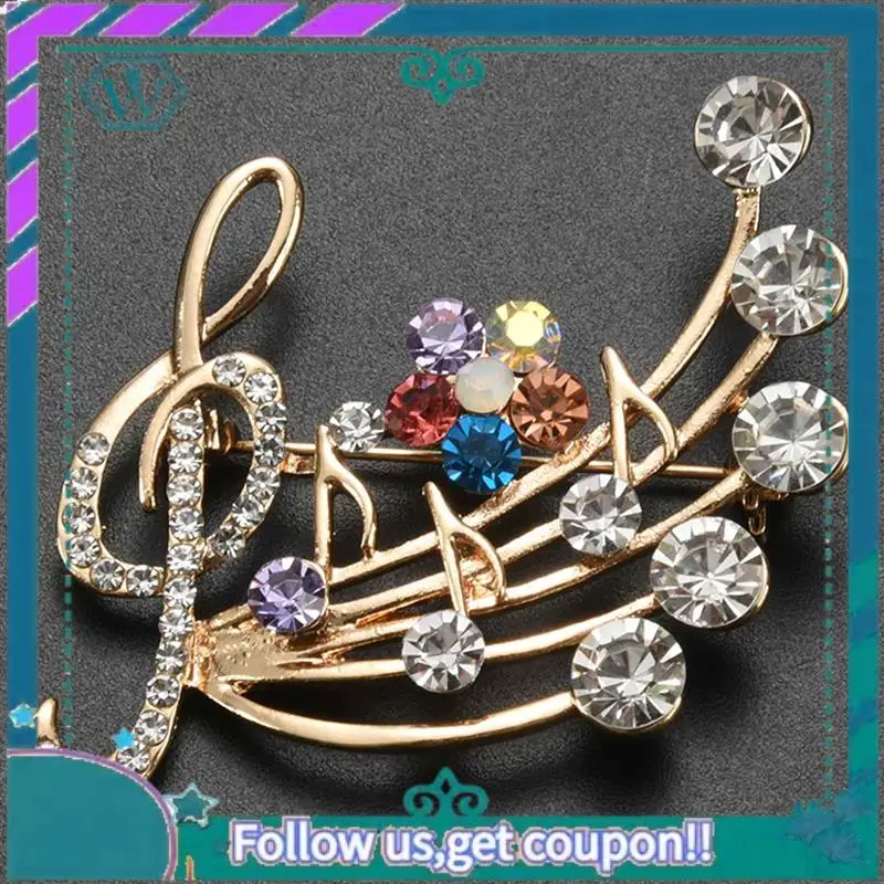 

Premium 5X New Arrival Music Brooch Elegant Style With Rhinestones Treble Clef Pin Brooches For Ladies