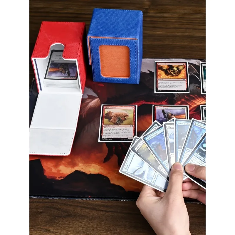 Kartenspielbox mit Sichtfenster, Sammelkarten-Aufbewahrungsbox, fasst 120+ einzeln gehüllte Karten, PU-Leder-Denim-Kartenbox für TCG – Detail 3