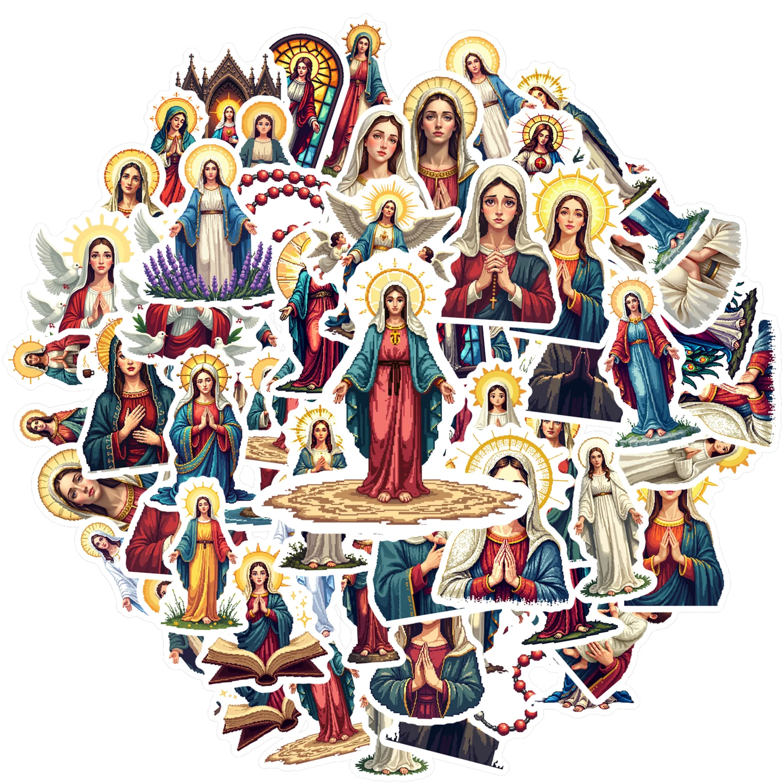 AliExpress 35pcs-100pcs Detailed Sacred Stickers Spiritual Virgin Mary Christian Stickers Religious Stickers For Guitar DIY Bicycle