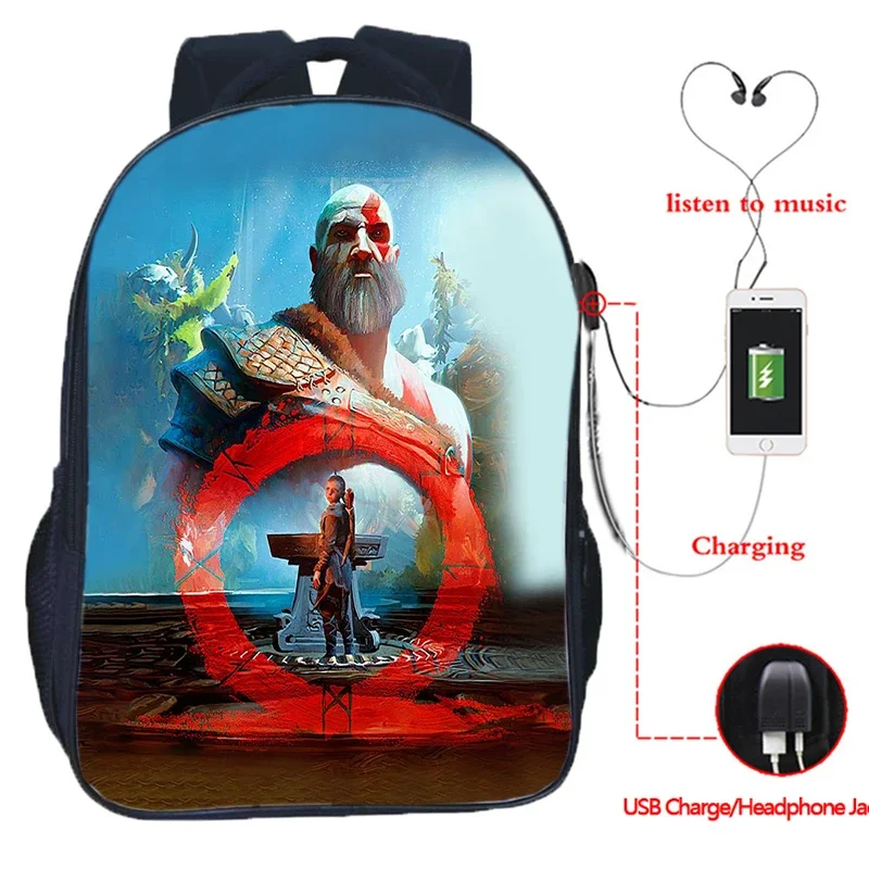 God of War Ragnarok Backpack Kratos Middle School Students Boys Girls Schoolbag Children Teens USB Charge Travel Laptop Bag