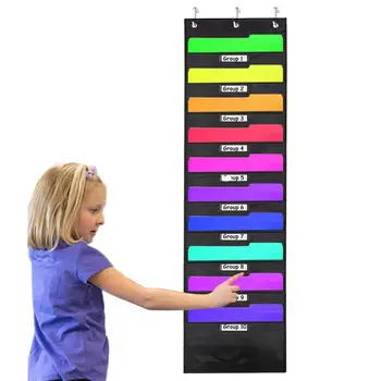 Pendurado Armazenamento Pocket Chart para Sala de Aula e Organização do Escritório, Over The Door File Organizer, 10 Pockets Holder