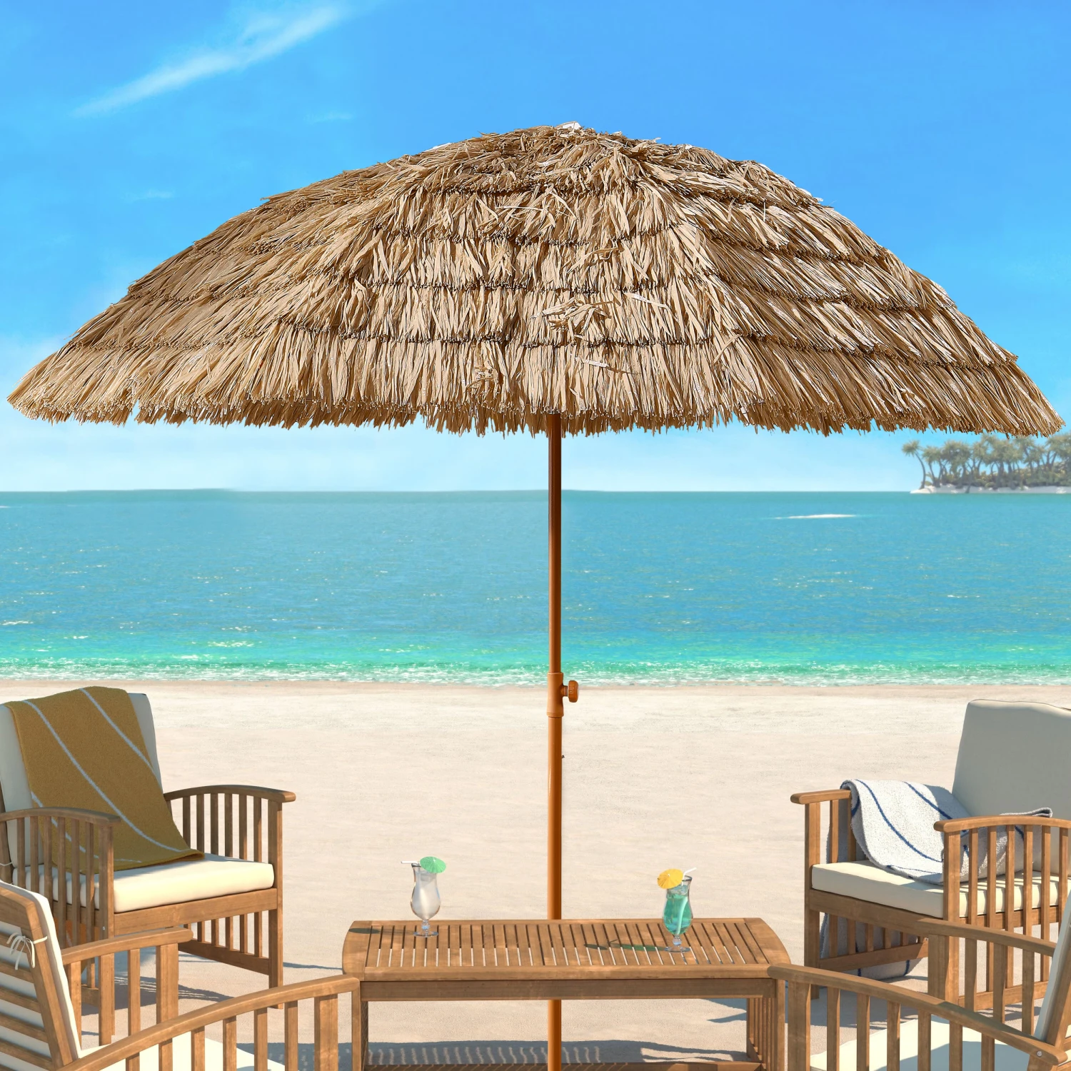 8'Thatch Patio Tiki Umbrella Tropical Palapa Raffia Tiki Hut Hawaiian Hula Beach Umbrella,Straw umbrella