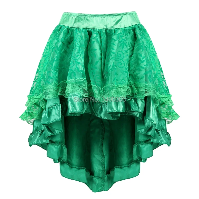 Trajes vitorianos burlesco, roupas góticas steampunk, chiffon plissado, saia de renda verde multicamadas para mulheres, espartilho combinando