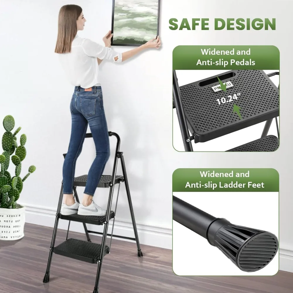 "escada dobrável durável de 500 lb para todas as idades: degraus largos e antiderrapantes"