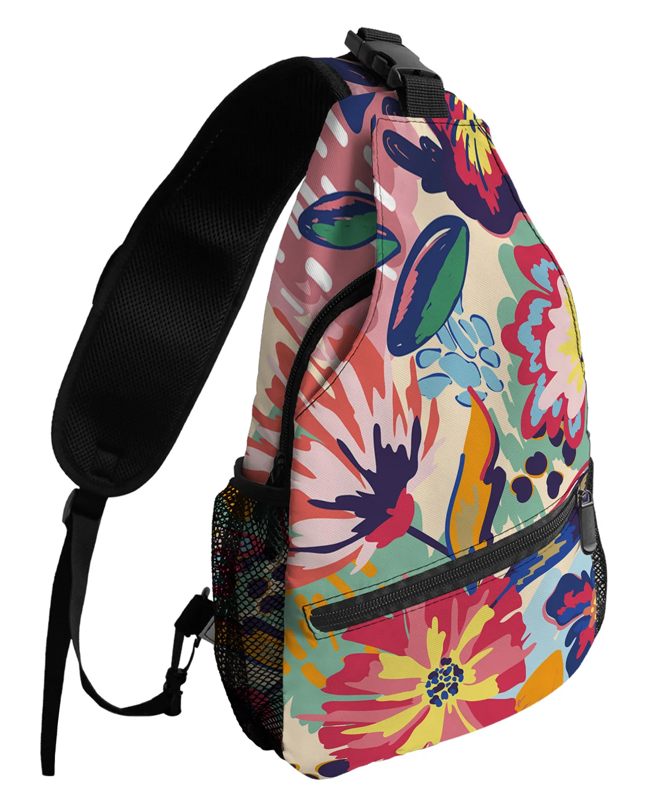 Flower Abstract Colorful Chest Bag for Men Women Casual Crossbody Bag Outdoor Travel Climb Waterproof Sling Bag