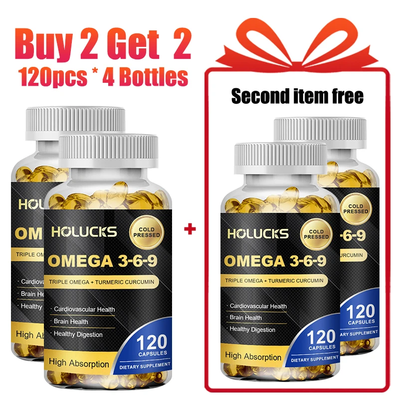 HOLUCKS Triple Omega 3-6-9 Supplement with Turmeric Curcumin, Support Brain Function, Joint Mobility & Overall Body Wellness