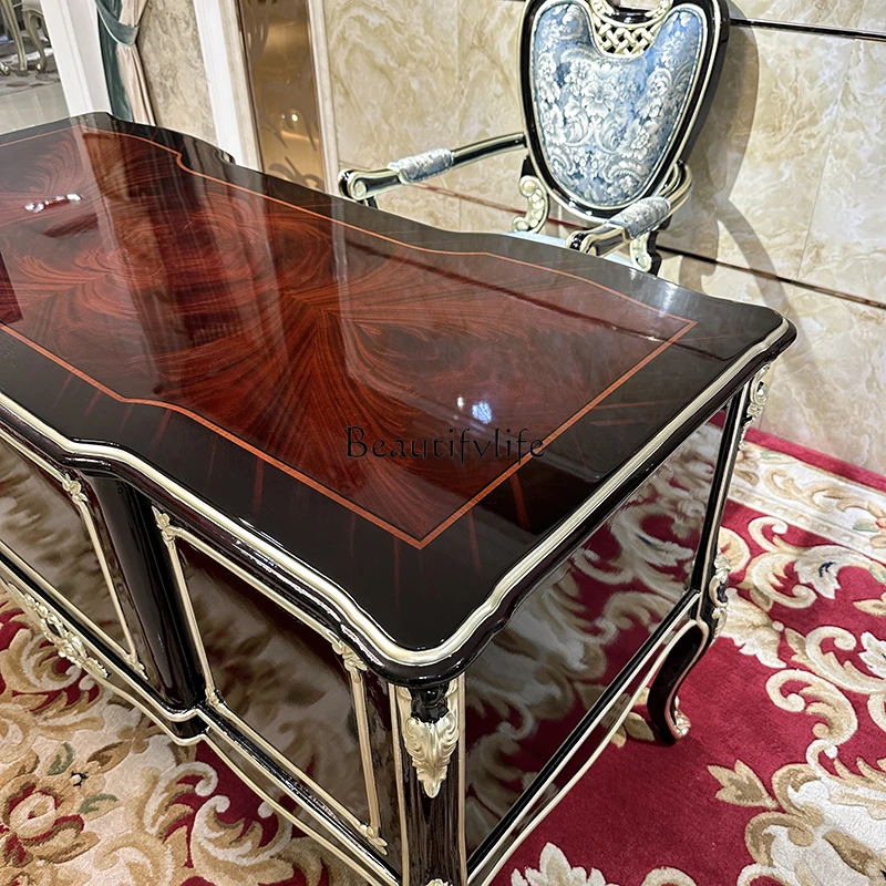 *Escritorio francés, combinación de escritorio y silla europea, estudio de escritorio de computadora de ébano de lujo