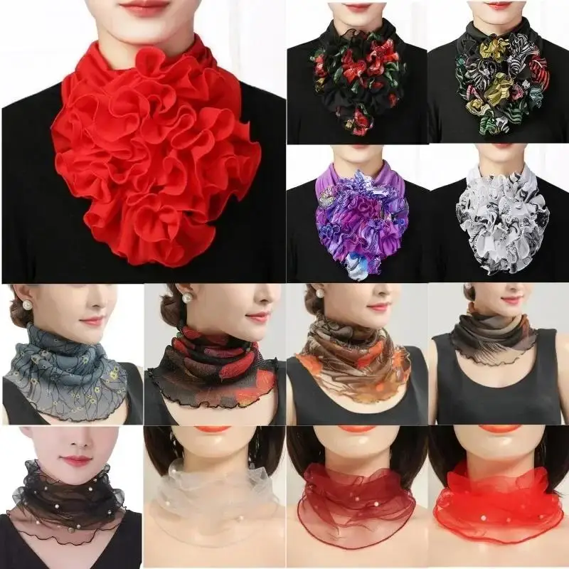 New Spring Summer Chiffon Neck Collar Scarf Women Head Thin Sunscreen Variety Small Silk Anti-UV Mask Multi-Function dec