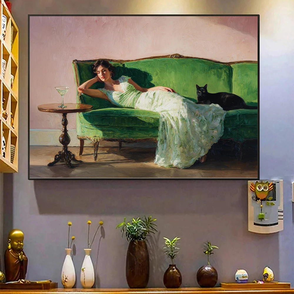 Man and Woman on Couch with Cocktail Posters Prints Canvas Painting Trendy Kitchen Wall Art Pictures Home Room Bar Cart Decor