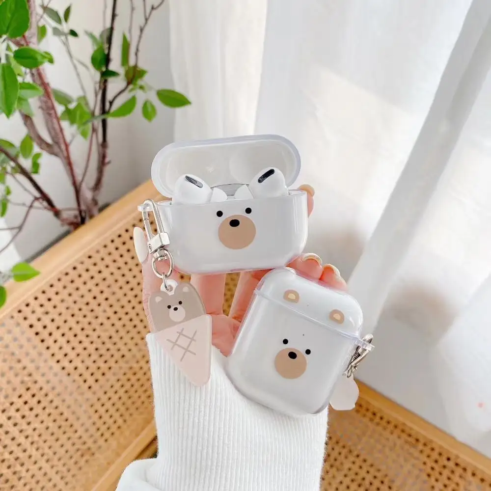 Cute Ice Cream Bear Pendant Bluetooth Headset Soft Cover for Airpods 1 2 3 Transparent Earphone Protective Cases For Airpods Pro