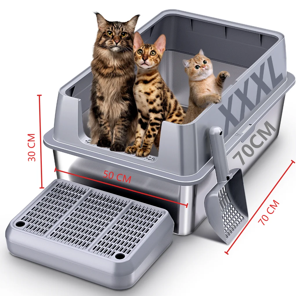 特大XXLステンレス製猫用トイレ(蓋付き)、長さ26インチ× - Self Cleaning Cat Litter Box Automatic のレビューと価格