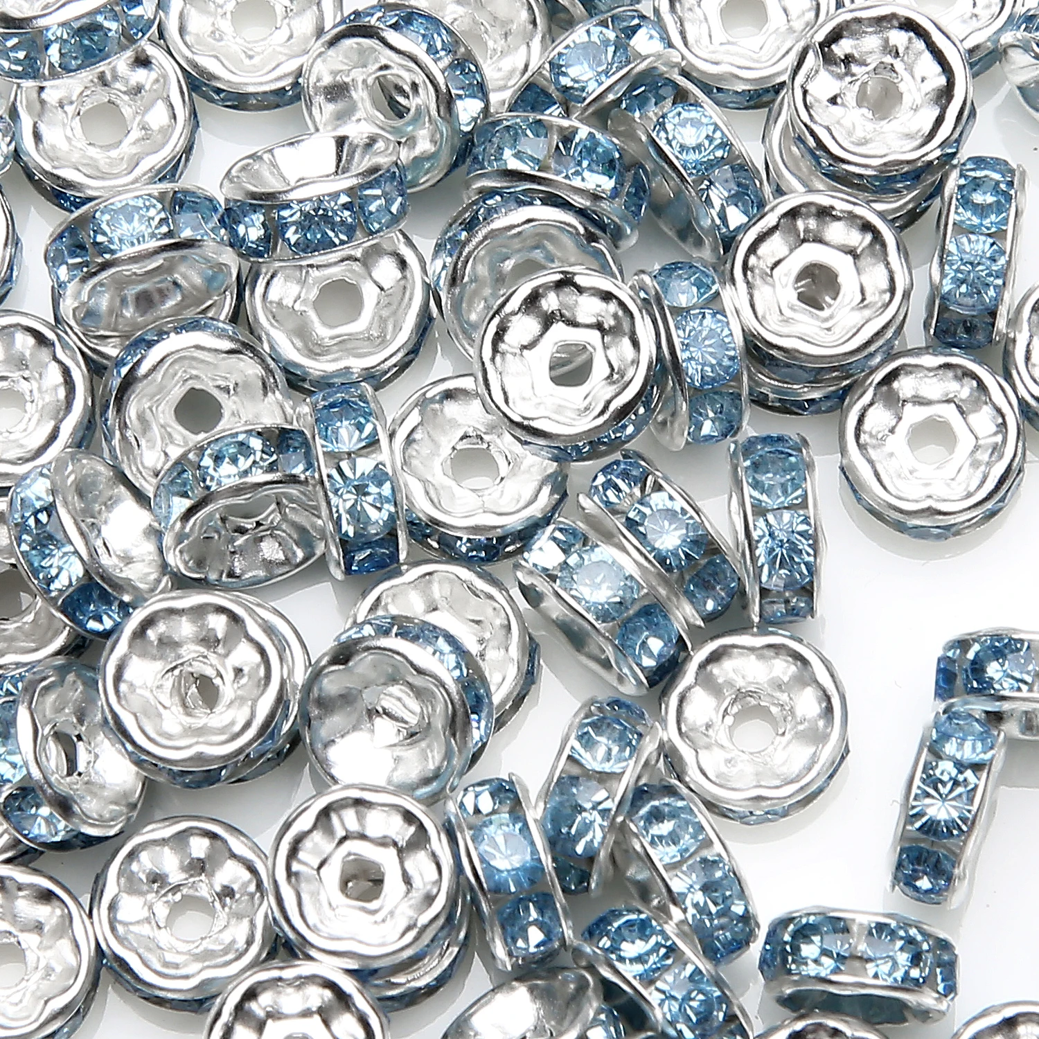 (50 Stück = 1 Los!) AAAA-Qualität 6x3MM Metall Silberbeschichtete Kristall-Strass-Rondell-Abstandsperlen 18 Farben zur Auswahl – Detail 6