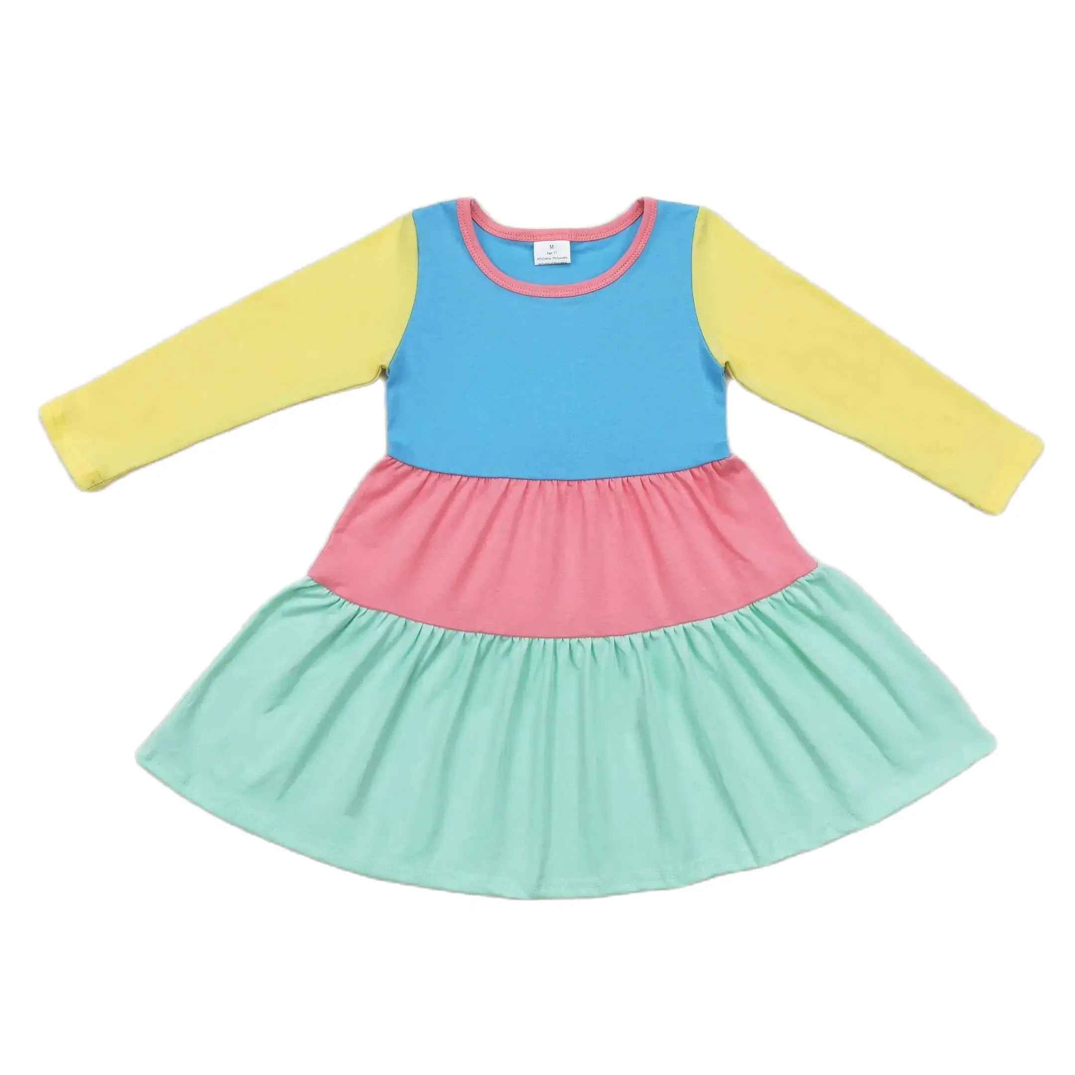 

GLD0601 Kids Fall Clothes Long Sleeve Cotton Colorful Dress Fashion Baby Girl Clothes