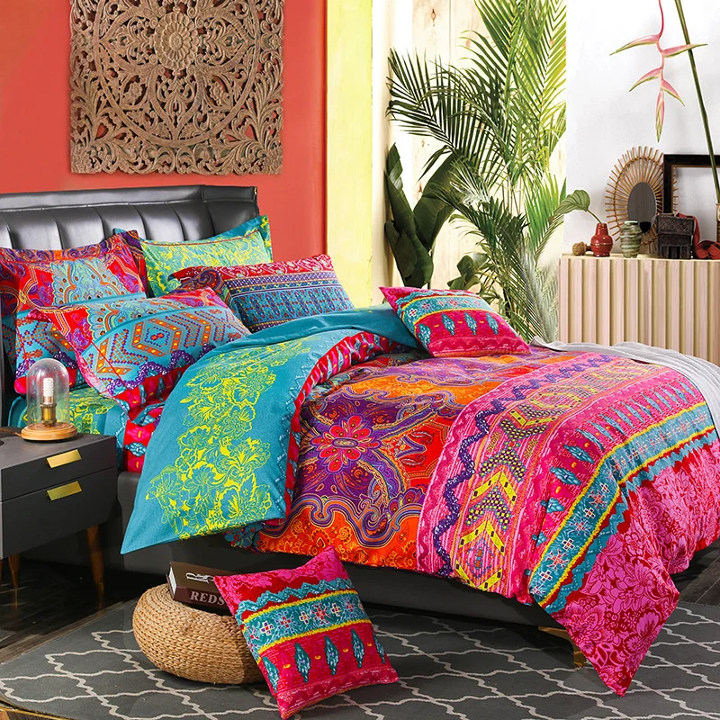 Imagem -04 - Bohemian Print Quilt Cover Fronha Consolador Cama 3pc Conjuntos Luxo Boho Duvet Cover Conjunto Fronha Rainha King Size Lençóis