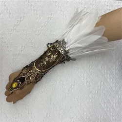 Lace Gloves Women Y2k Feather Rave Accessories Lolita Halloween Brass Knuckles Cosplay Cuffs Fingerless Black Long Mesh Feather