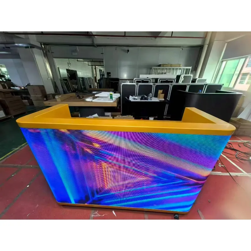 90 Degree Right Angle Three-sided 4K HDR10+ LED Display DJ Table Custom Running Logo Panel for Indoor Music Stage Live Shows view 3